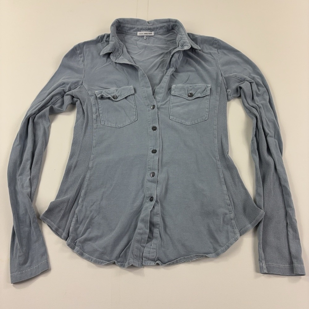James Perse Shirt Womens 3 Blue Collared Long Sleeve Stretch Button-Up Top